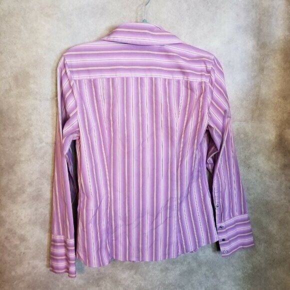 Express Design Studio Womens Sz 10 Purple White Striped Long Sleeve Button Down - Picture 8 of 8